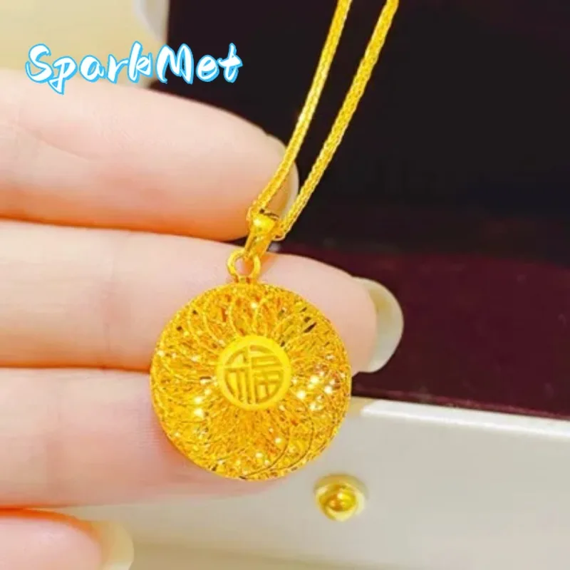 

Золотое колье SparkmetPremium 9999 для женщин, 24-каратное настоящее золото, полый шелковый круглый кулон, идеальный подарок, AU750