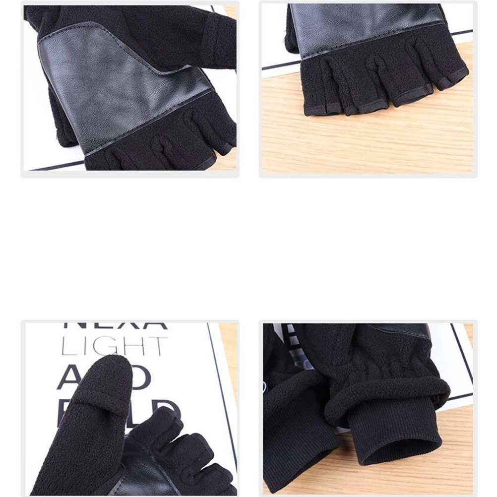 

Fleece Flap Half finger Gloves Layers Men Riding Thicken Touch Screen Fishing Texting Running Gloves
