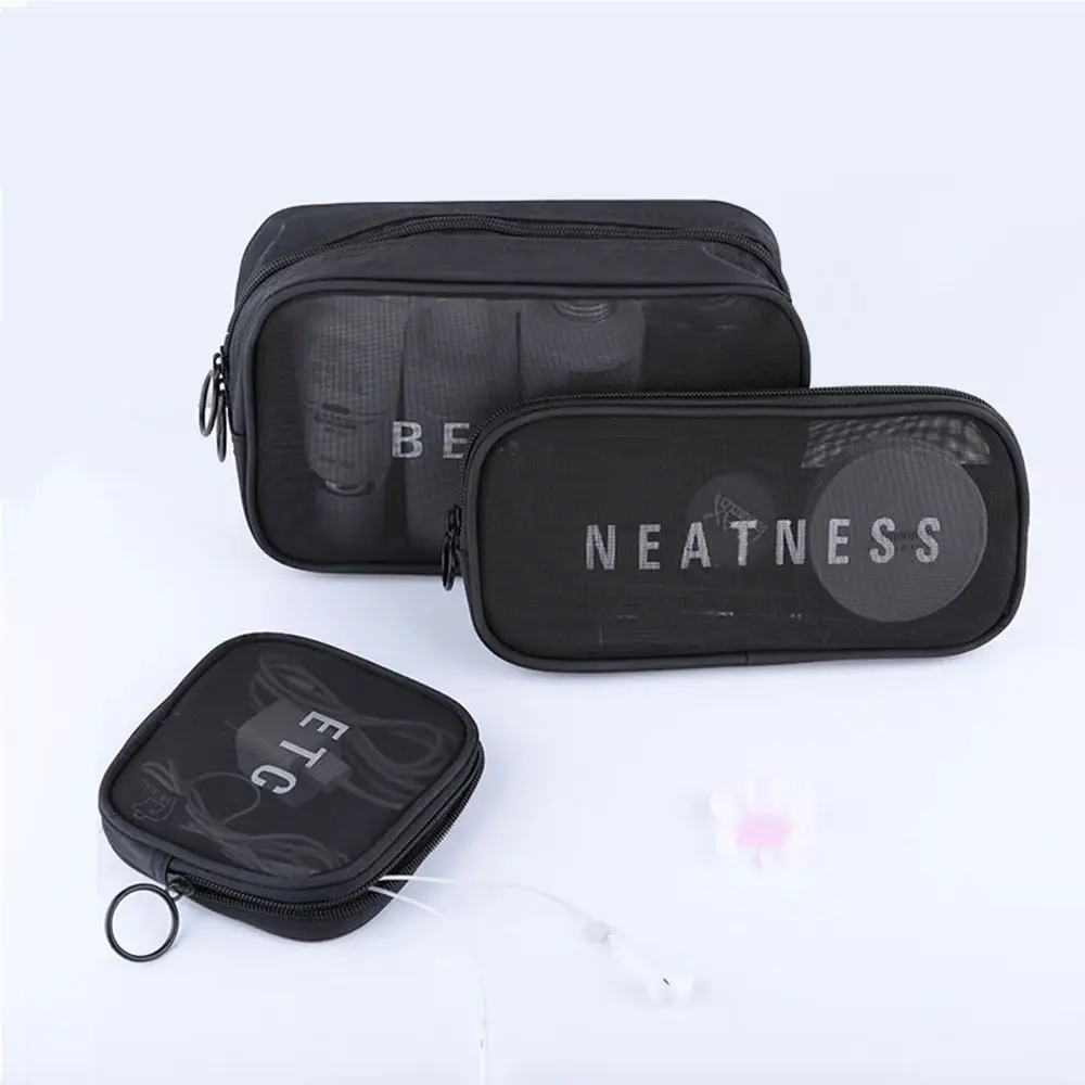 

Black Portable Mesh Package Travel Organizer Zipper Toiletry Pouch Makeup Bags Storage Bags Bathing Bags Cosmetic Pouch
