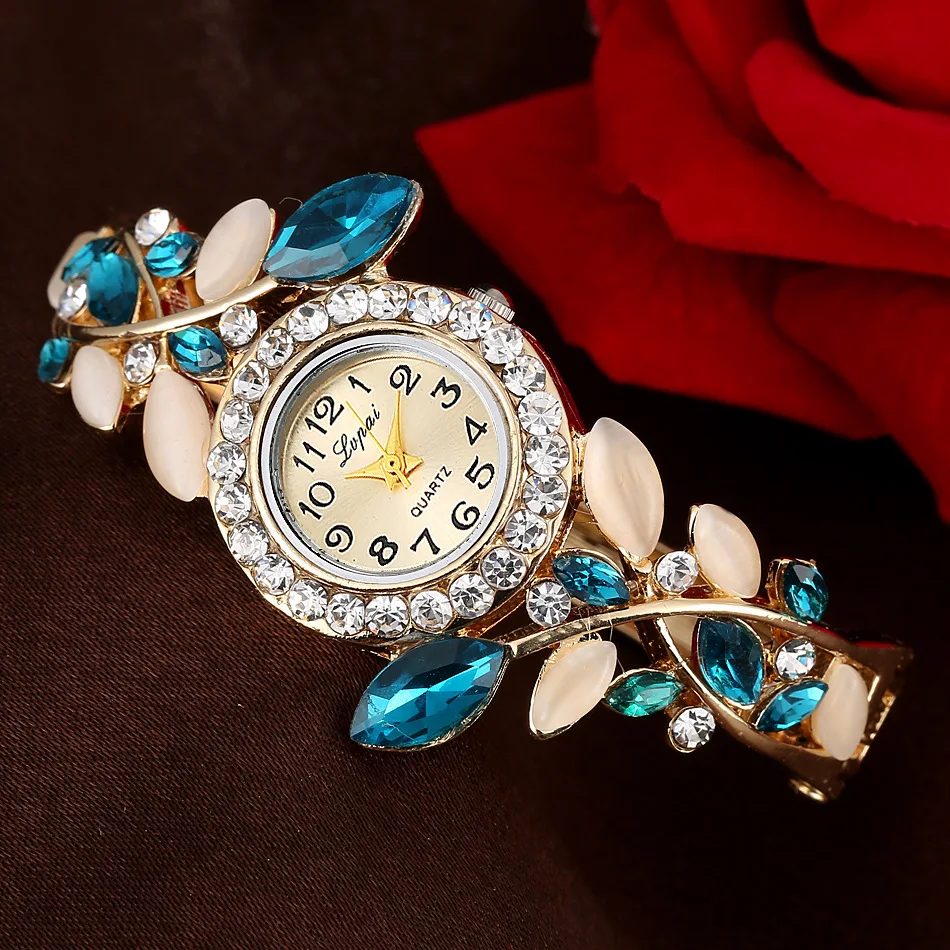 Women Vintage Quartz Watches Fashion Rhinestone Flower Ladies Bangle Bracelet Luxury Steel Women Watch Female Clock Reloj Mujer