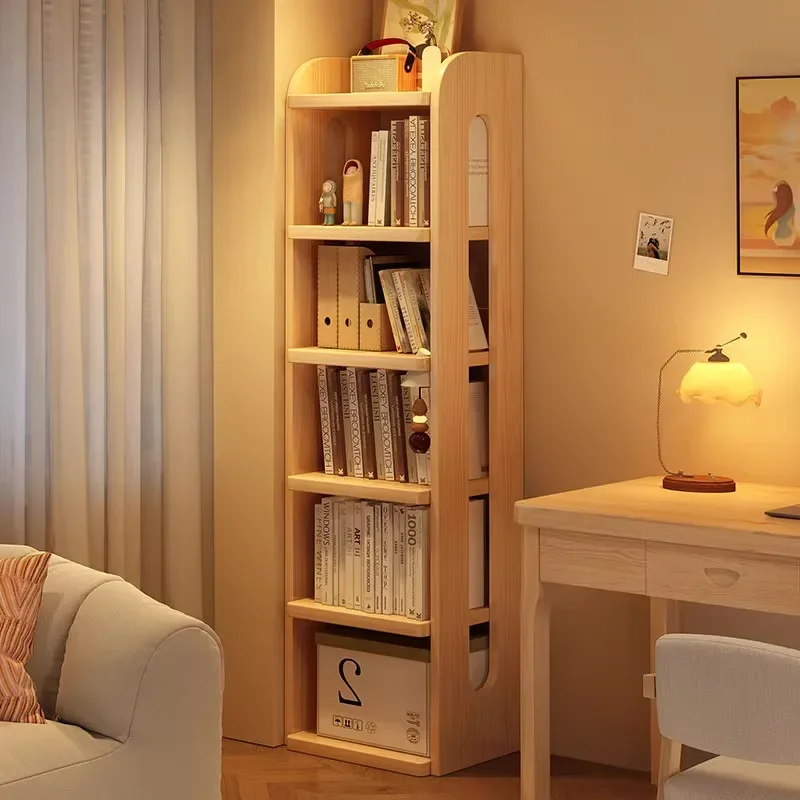 

Solid wood bookshelf floor to ceiling shelf integrated