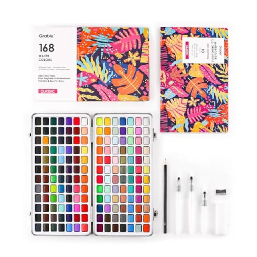 

Watercolor Paint Set, Watercolor Paints,,Painting Set with Coloring Book, Water Brushes and Drawing Pencil, Art Supplies, Perfe