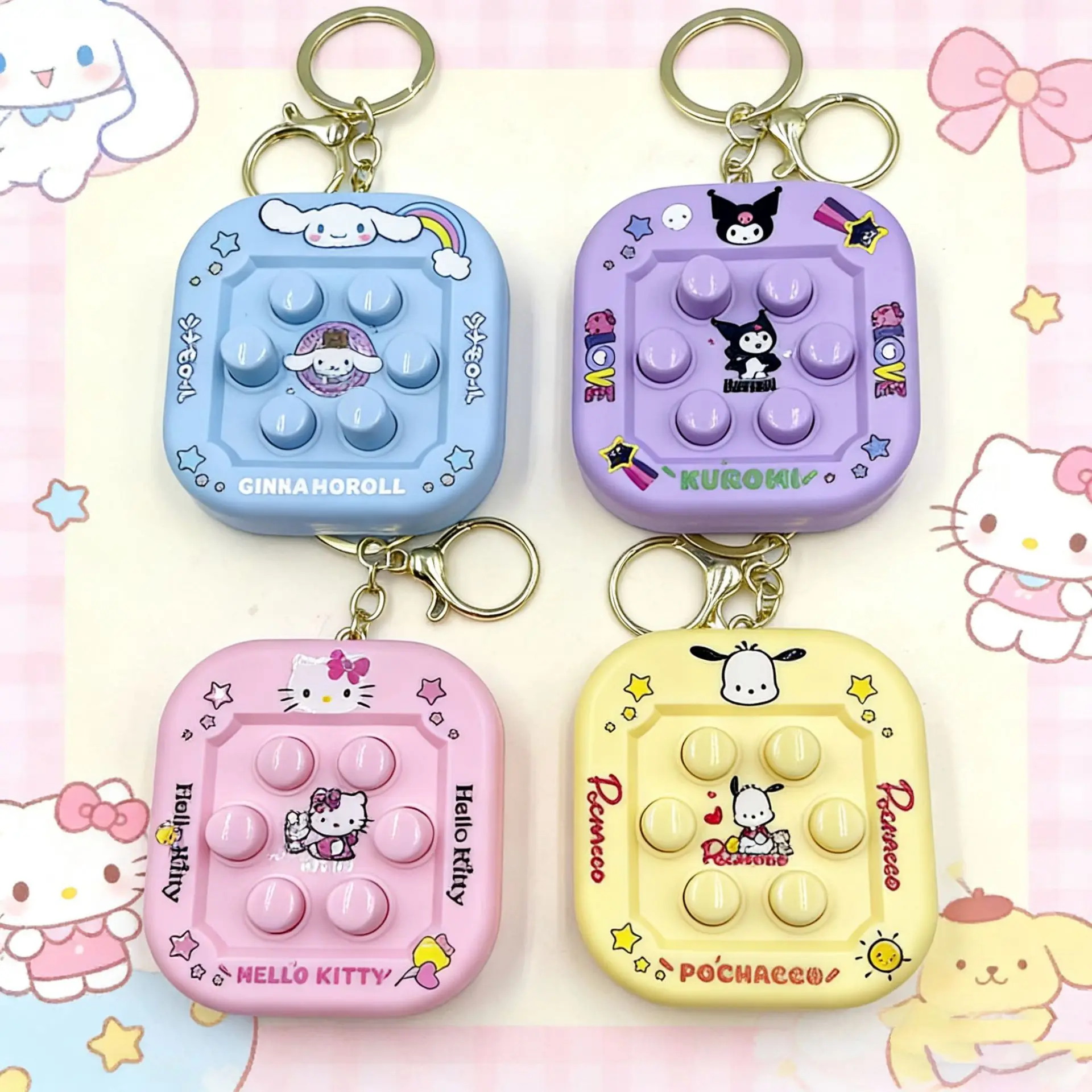 Hello Kitty Game Console Keychain Melody Kuromi Mini Handheld Whack-A-Mole Decompression keyring Gifts