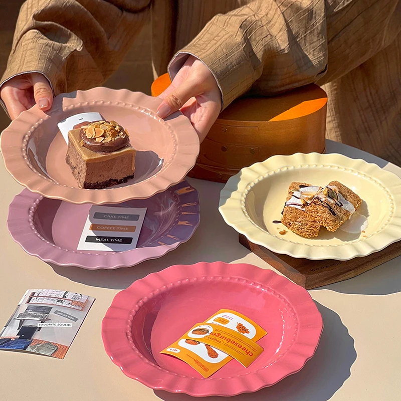 軽量の豪華なスパゲッティプレート,シンプルなセラミックプレート,無地,ストロー,家庭用フルーツサラダプレート,朝食用プレート