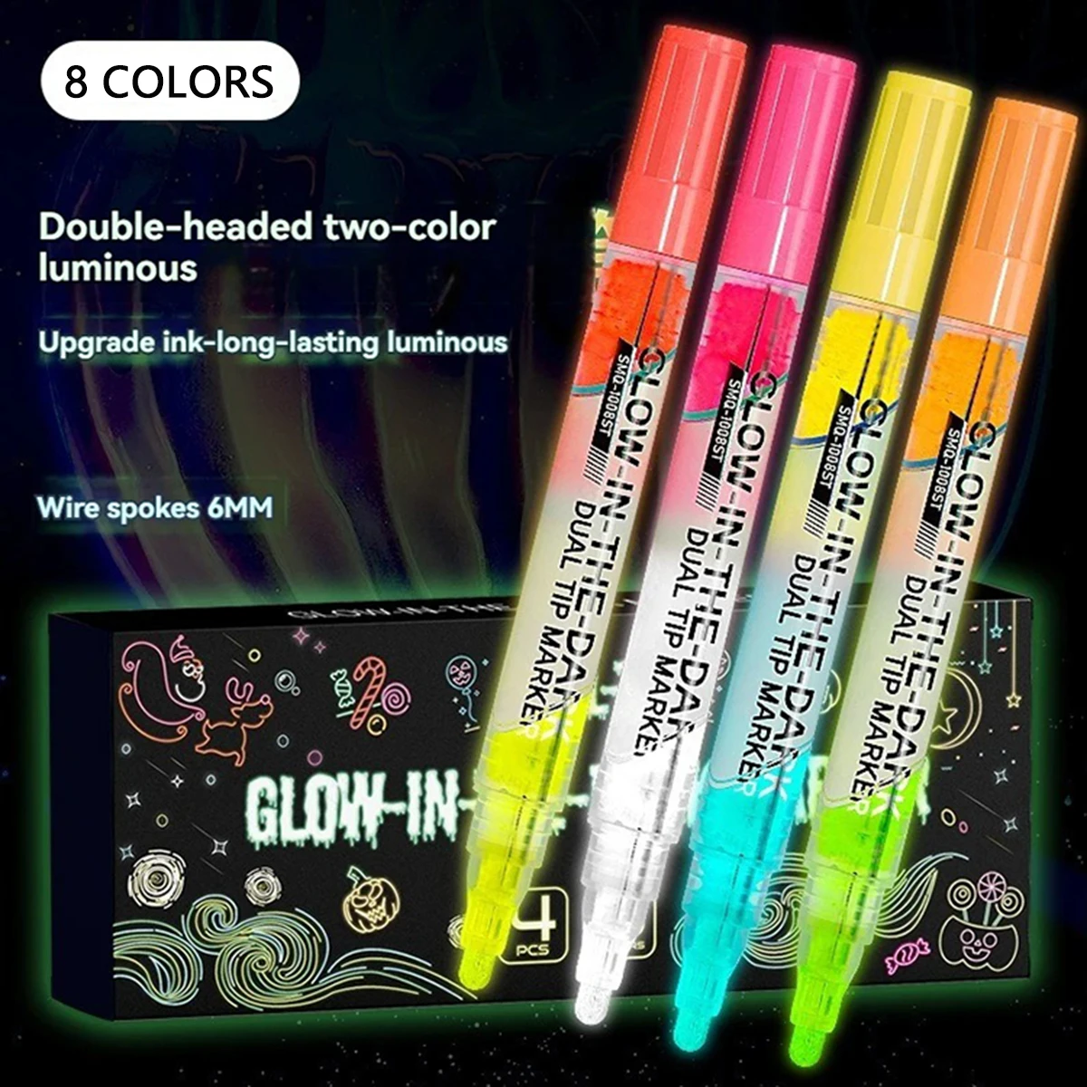 

8 Colors/set Neon UV Fluorescent Acrylic Paint Markers Pens, Glow in The Dark Bright DIY Luminous Marker Pen Art Supplies