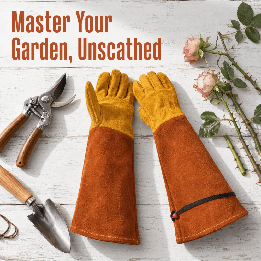 Cowhide Long Gardening Gloves Thorn Proof Non Slip Rose Pruning Leather Gloves Breathable Heat-Insulated Welding Work Gloves
