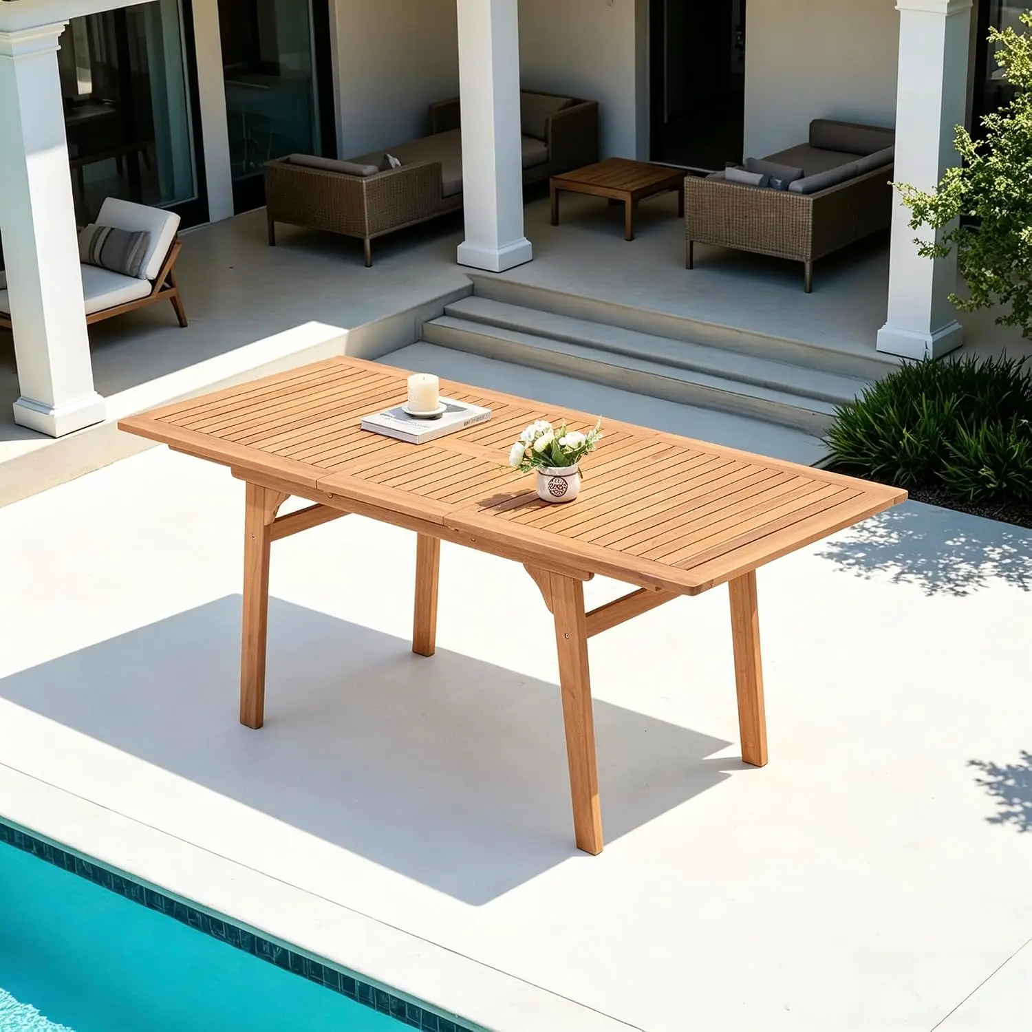 Acacia Wood Expandable Outdoor Dining Table 55