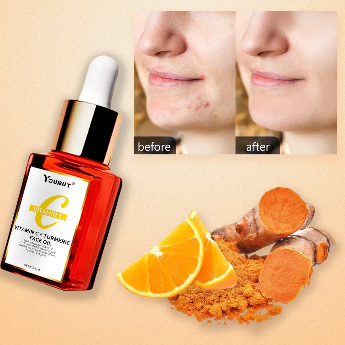 

VC Turmeric Essence for Brightening Skin Tone Vitamin C Essence Oil for Minimizes Fine Lines Wrinkle Reduction Anti-Aging