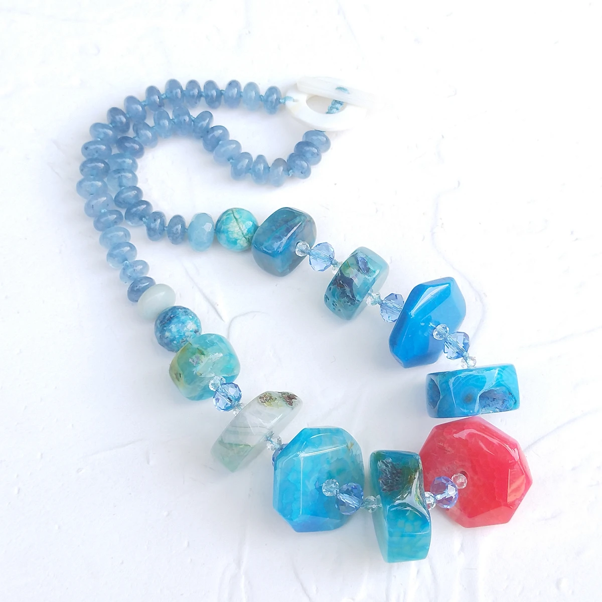 Lii Ji Real Stone Necklace Blue Agate Crystal 48cm Women Necklace Jewelry Gift