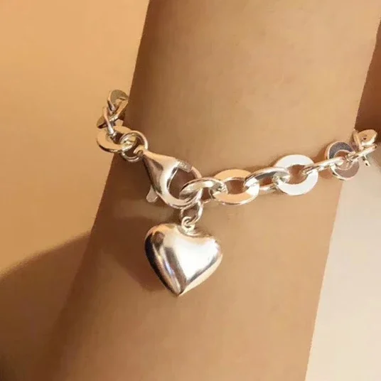 

925 Sterling Silver Classic Heart Pendant Charm Bracelets for Women Light Luxury Fine Jewelry Minimalist Accessories