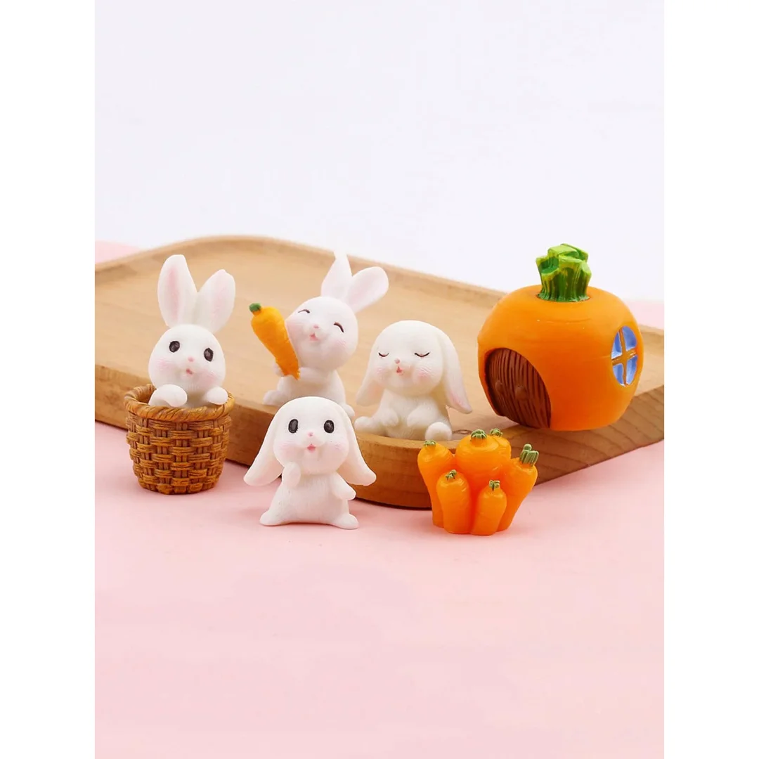 4PCS-Miniature Rabbit Model Mini Bunny Figurine Desktop Garden Landscape Ornament Resin Craft Easter Cute Home Office Decor Supp