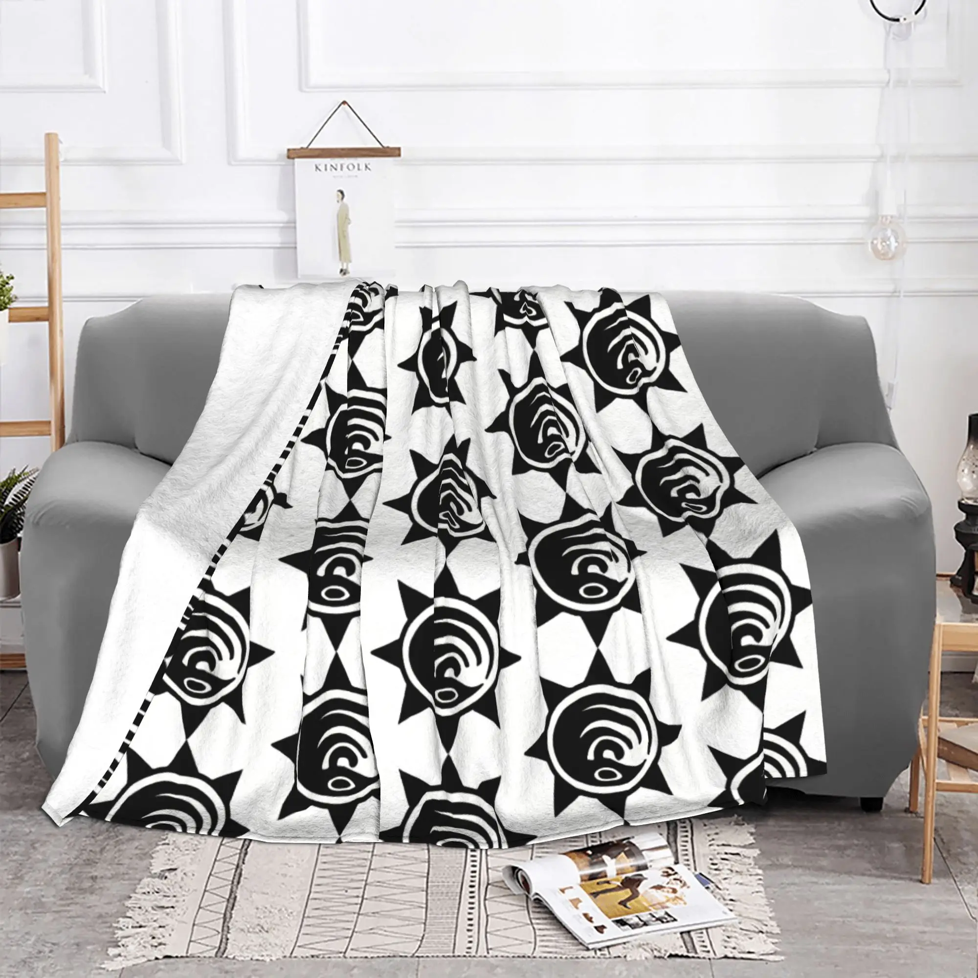 1PC Home Cutecore Gachiakuta Cleaners Logo Black MTG Blanket Super Cosy Plush Home Living Room Sofa Halloween