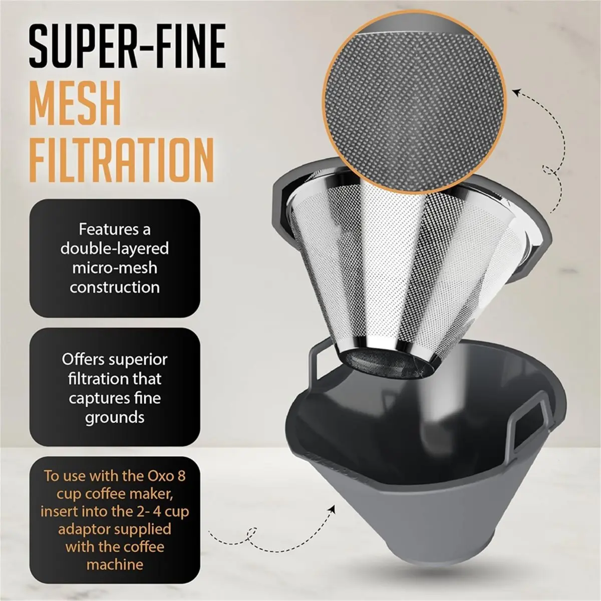 Filtro de café reutilizable Quell para cafeteras de goteo de 185 ml y cafeteras individuales de 8 tazas