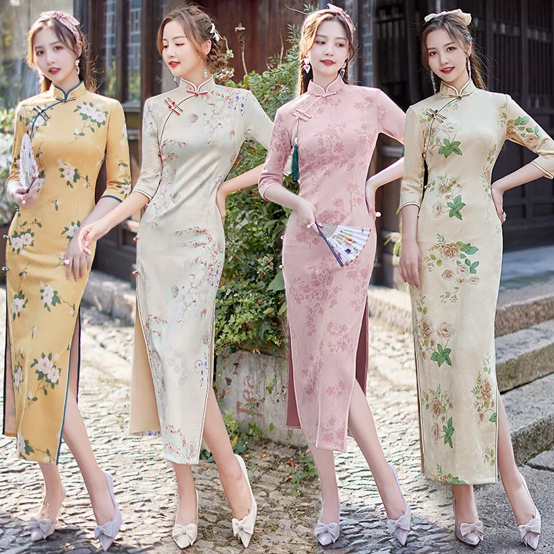 

Spring Autunm Female Embroidery Qipao Long Sleeve Women Chinese Traditional Party Dress Lady Novelty Cheongsam