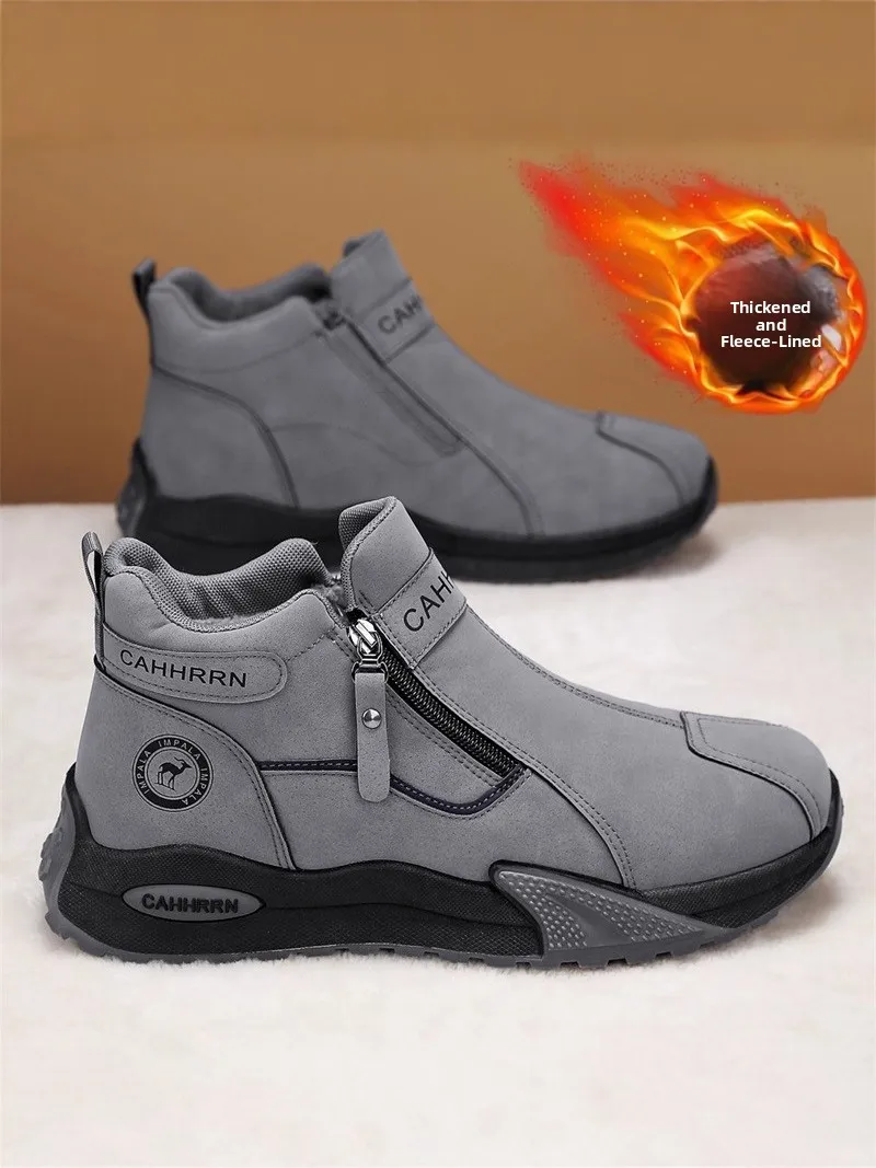 

Men's Winter Thickened Fleece Lined Boots No Tie High Top Snow Boots Casual Low Heel round Toe Cotton Shoes