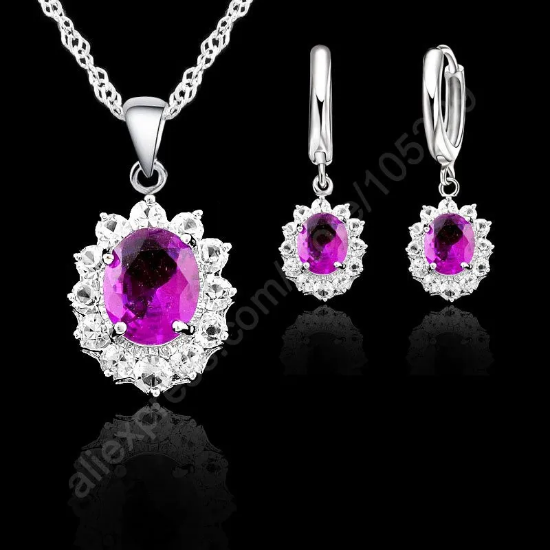 Elegant Flower Shape Women Wedding Necklace Earring Jewelry Sets 925 Sterling Silver Cubic Zirconia Crystal Girls Gifts