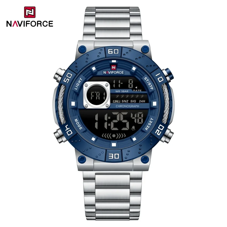 

NAVIFORCE NF9241S Men's Watch Luxury Night Light Waterproof Stainless Steel Strap LCD Digital Display Movement Boy Clock