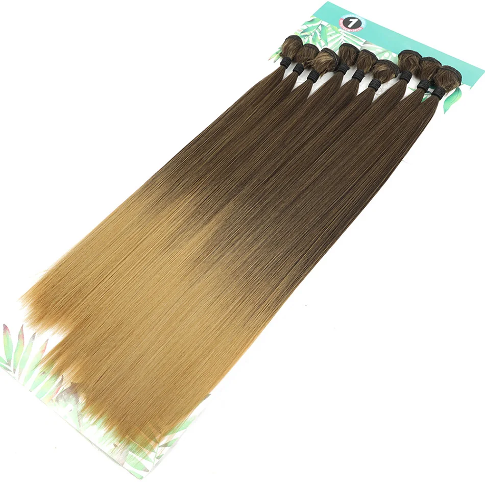 Synthetic Bone Straight Hair Extensions Ombre Blonde Hair Bundles 9Pcs Super Long 20 24 28Inch Straight Hair Full to End