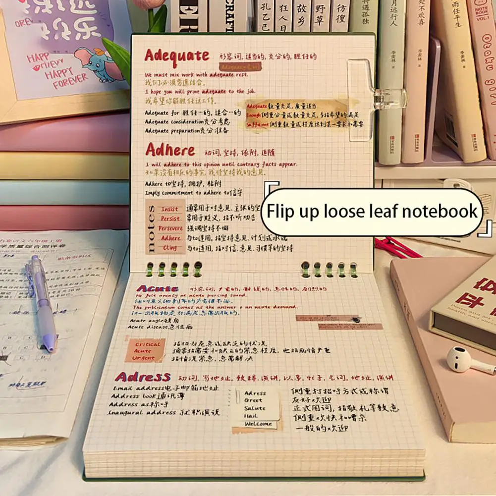 Buku catatan Loose-leaf perencana kertas tebal, buku catatan Loose-leaf dengan garis kotak untuk rumah