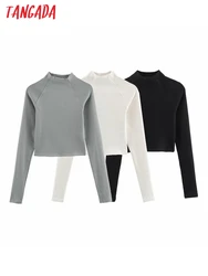 Tangada Fashion Women Solid Crop T-Shirts Long Sleeve Female Sexy Tops 6X146