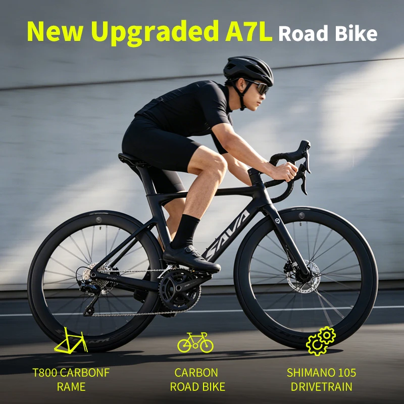 Велосипед шоссейный SAVA New A7L / A7L Pro Carbon 2026 с гидравлическими тормозами Shimano 105 R7120 2×12 скоростей, для взрослых, гоночный