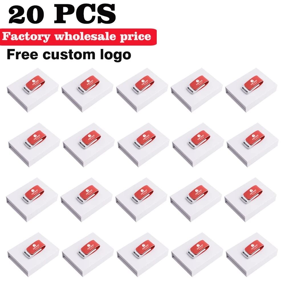 20PCS Wholesale Leather USB Flash Drive 128GB Wedding Gift Pen Drive 64GB with Box Memory Stick 32GB Black U Disk 16GB USB Stick