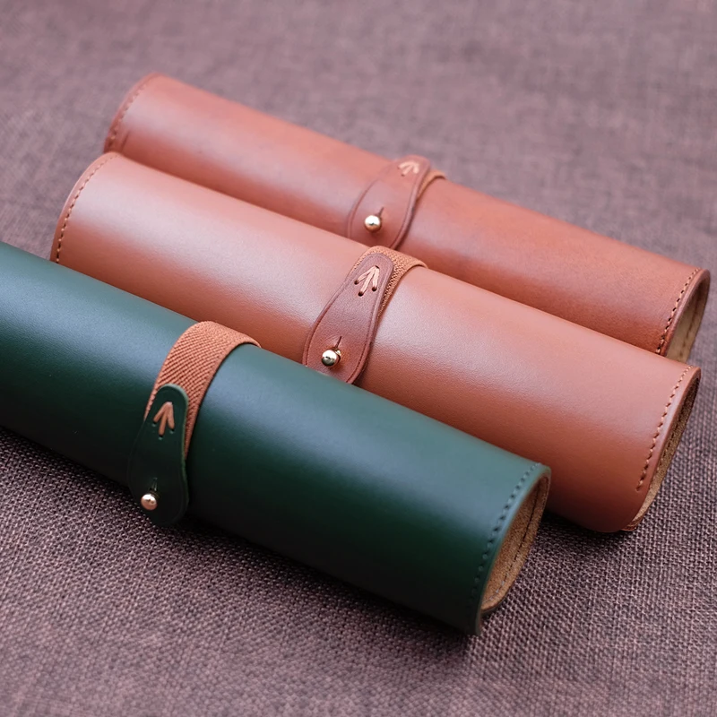 

Handmade Genuine Leather Pencil Case, Tool Bag, Top Layer, Cowhide Vegetable Tanned Leather Eyewear Artistic Pen Bag