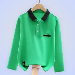 Children's School Uniform Polo Shirt 2024 Spring Kids Casual Turn Collar Long Sleeve Tops For Teenager Boys 4-15 Years Clothes