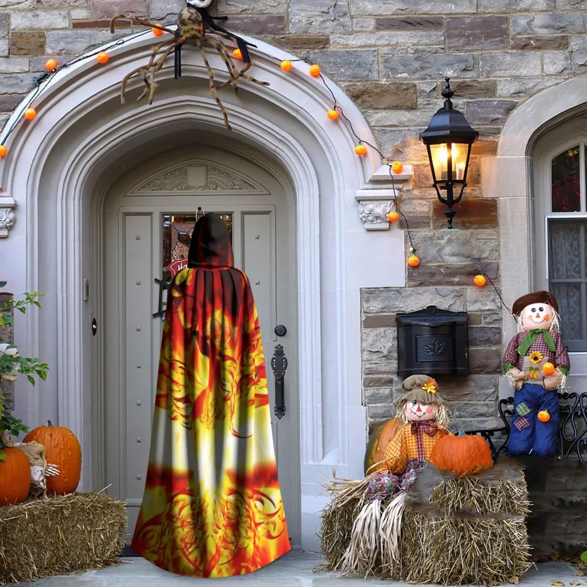 Capa longa com capuz Fire Phoenix, fantasia medieval de bruxa, capa cosplay, casaco de Halloween adulto unissex