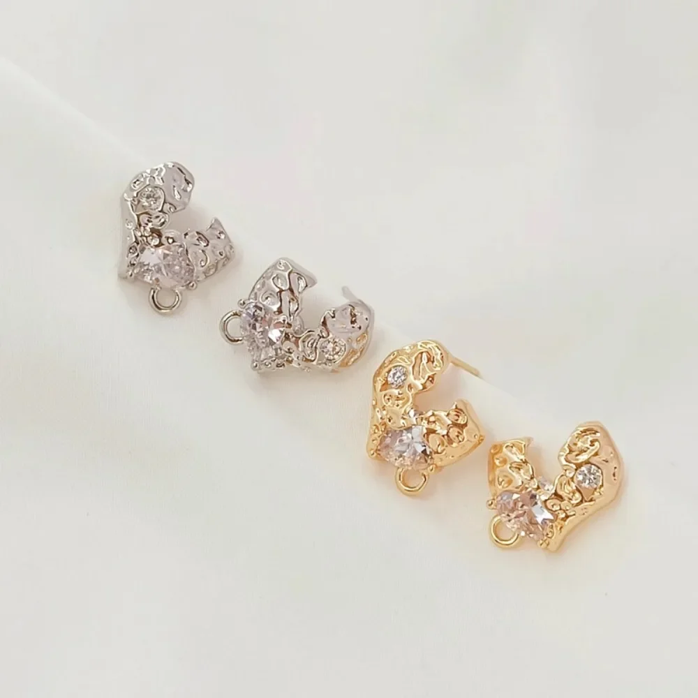 

14K Gold-encrusted Zircon Irregular Heart with Pendant S925 Earpins Diy Handcrafted Stud Earrings Accessory