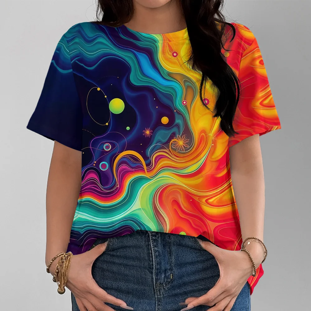 3D Printed Street Tshirt Abstract Full-color Wave Art Women's Casual Fashionable Comfortable Color Blocked Gradient Short Sleeve