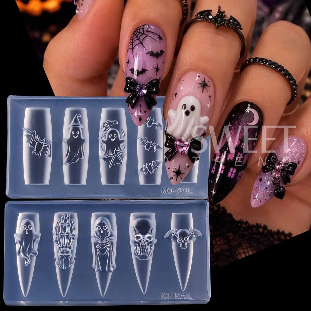 Cartoon Halloween Element Nail Silicone Mold Ghost Skull Pumpkin Grave Shape Carving 3D Jewelry Soft Template Manicure Supplies