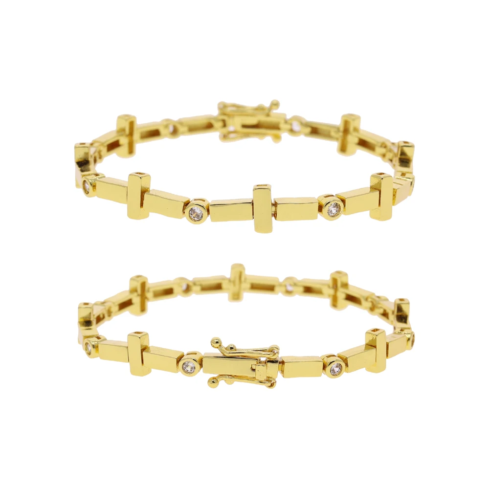 Geometric stripe T-shaped smooth women's gold-plated CZ bracelet necklace of the same series, luxurious jewelry for banquets