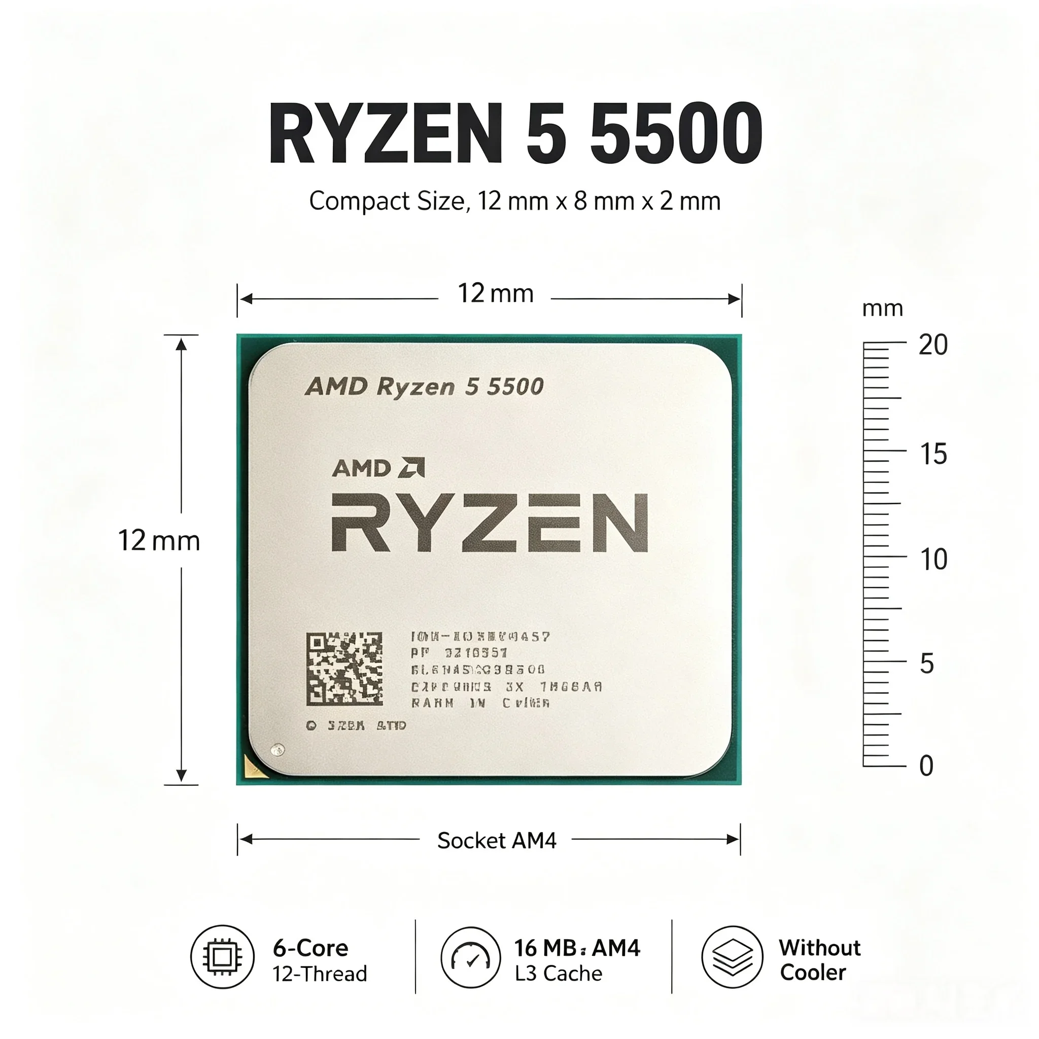 PC Hardware AMD Ryzen 5 5500 3.6GHz Base Speed 6-Core 12-Thread 16MB L3 Cache AM4 Interface Processor Without Heatsink