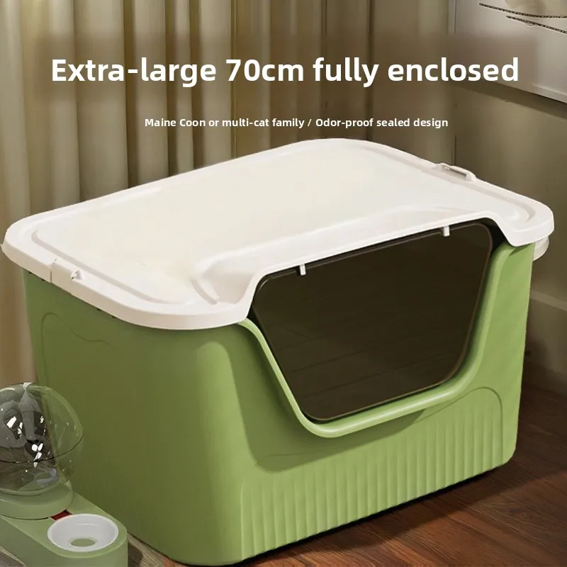 Extra Large  Litter Box Enclosed Splash Proof Toilet Integrated Maine Coon Giant Scoop Pet Supplies Square Shape PP Plastic