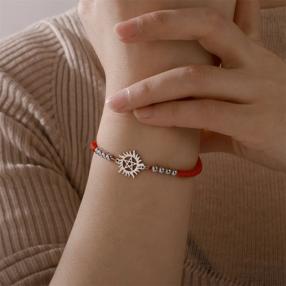 My Shape Pentagram Sun Bracelets Stainless Steel Pendant Bangle Adjustable Size Hand Chain Jewelry Supernatural Amulet Gifts view 3
