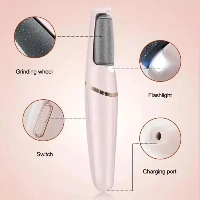 Portable Electric USB Pedicure Grinder 2 Removable Roller Heads Callus Dead Skin Remover Auto Foot File