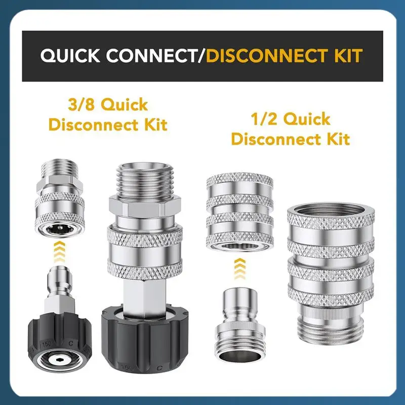 

Набор адаптеров для мойки высокого давления AB02, комплект для быстрого отключения, быстроразъемное соединение M22 с поворотом на 3/8 дюйма, быстроразъемное соединение 3/4 дюйма