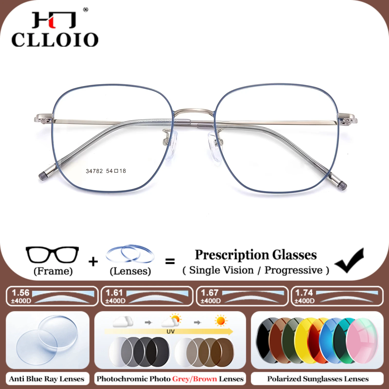 

CLLOIO New Business Retro Square Frame Prescription Customized Eyeglasses Quality Women Trendy Multifocal Reading Office Glasses