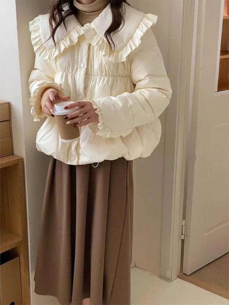 

Foufurieux 2024 Winter New Elegant A-line White Duck Down Coats Female Single Breasted Thick Warm Parkas Lady Fashion Outerwears
