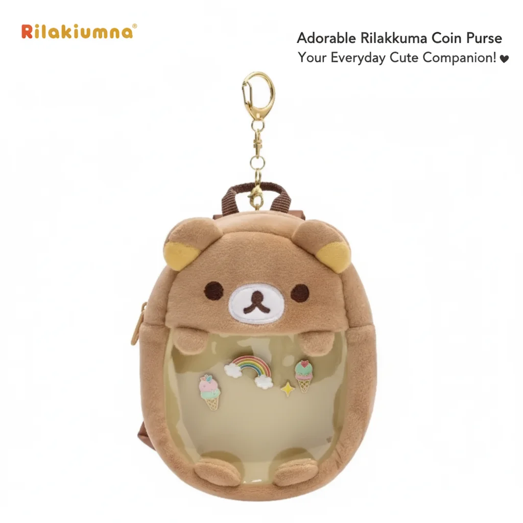 

Plush Bear Itabag Cute Coin Purse Wallet Transparent Clear Organizer Pouch Keychain Mini Backpack Kawaii Storage Bag Girls Gift