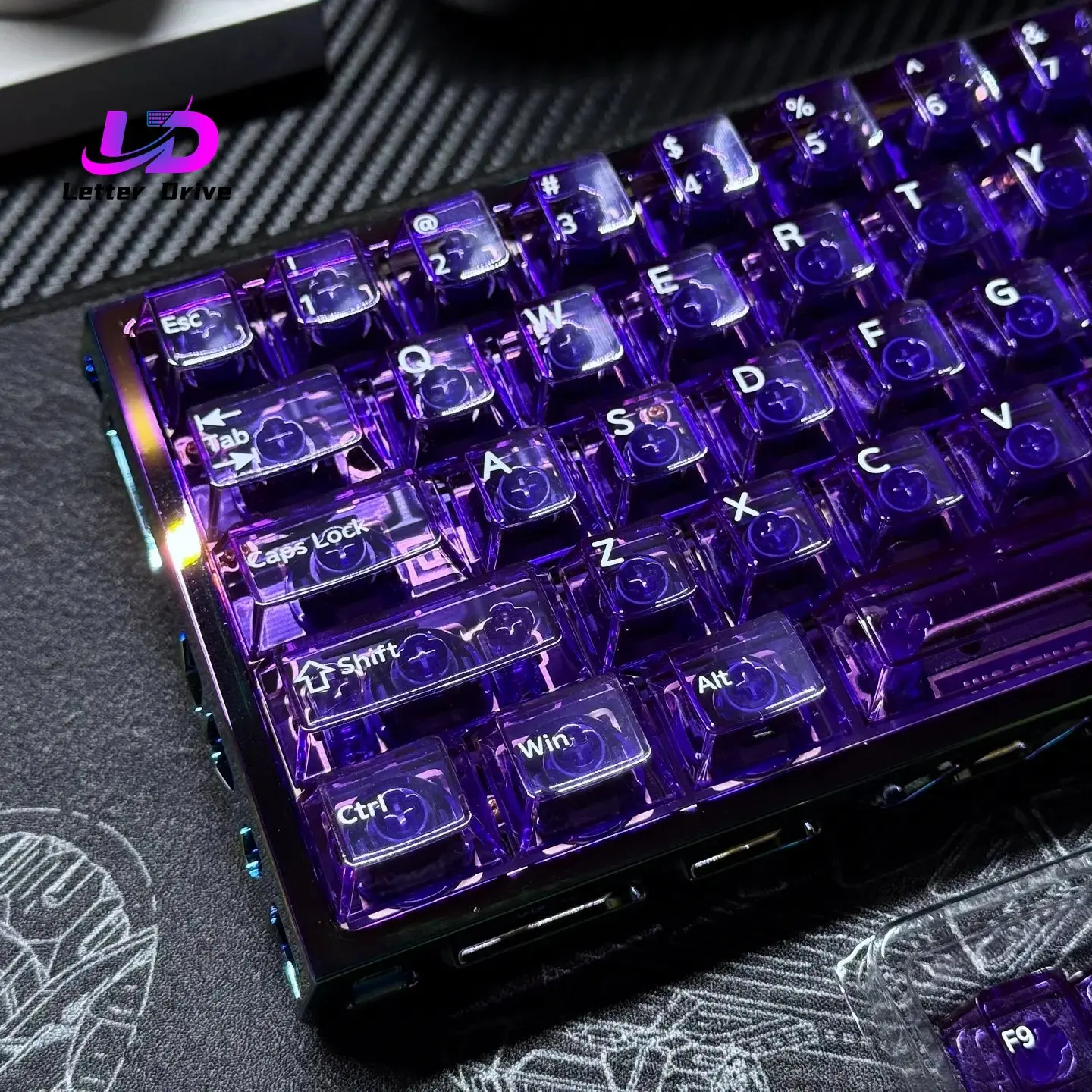 Neue Lila Transparente Klare Tastenkappen Kristall-Keramik PC-Tastenkappe RGB Durchscheinende Tastenkappe MDA-Profil für MX-Schalter Tastatur Geschenk