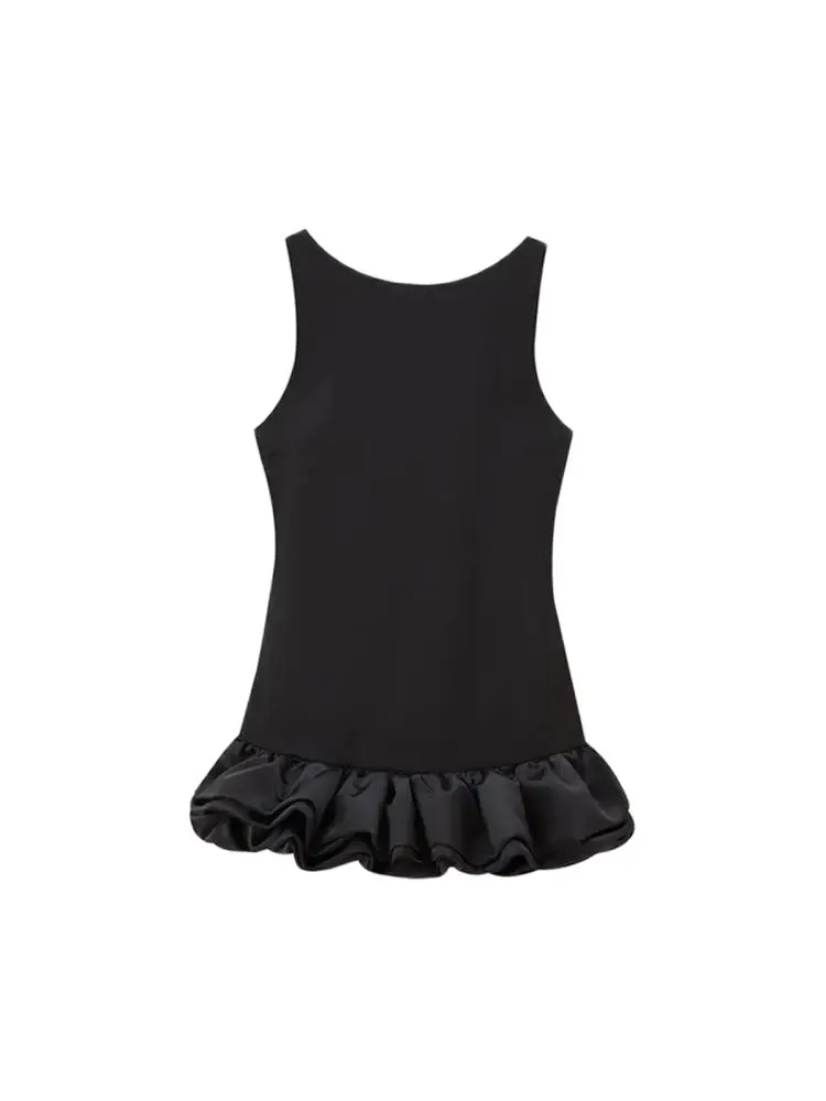 Women\'s Patchwork Voluminous Mini Dress, O-Neck, Backless With Zipper, Female Dresses, Sexy Fashion