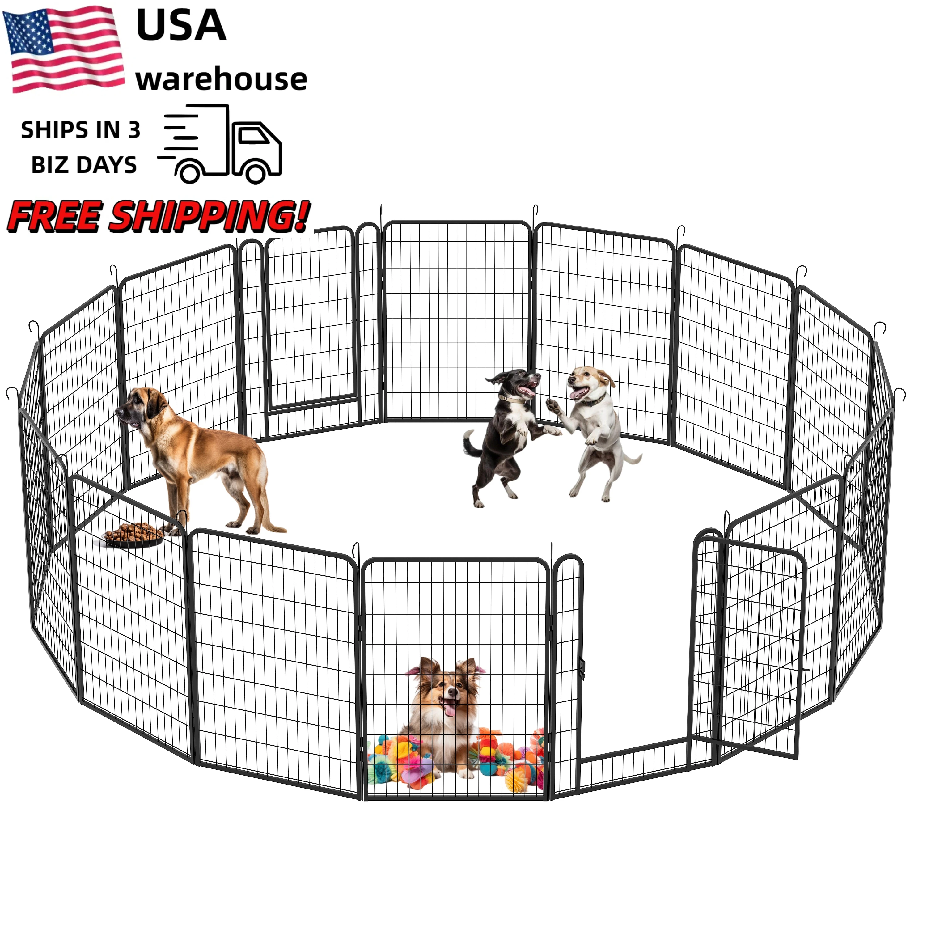 

40 Inch 16 Panels Metal Dog Playpen with Door Dog Fence Pet Exercise Pen Easy Assemble Indoor Outdoor Ready to Ship Products