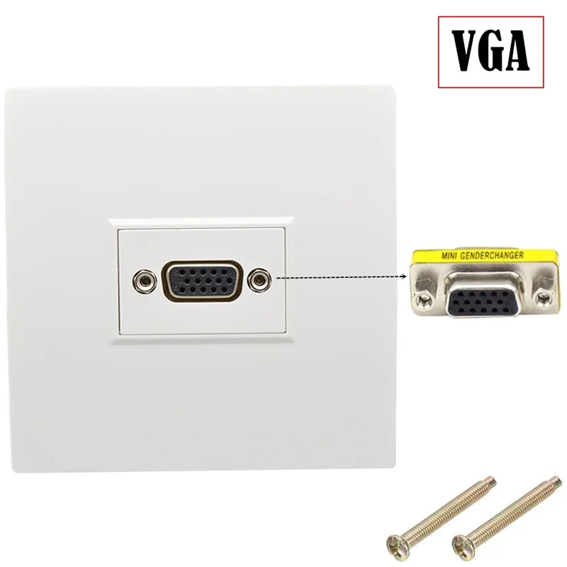 86mm Pro VGA S-VGA 15pin Female Home TV AV Wall Outlet Video Socket Face Plate White ABS