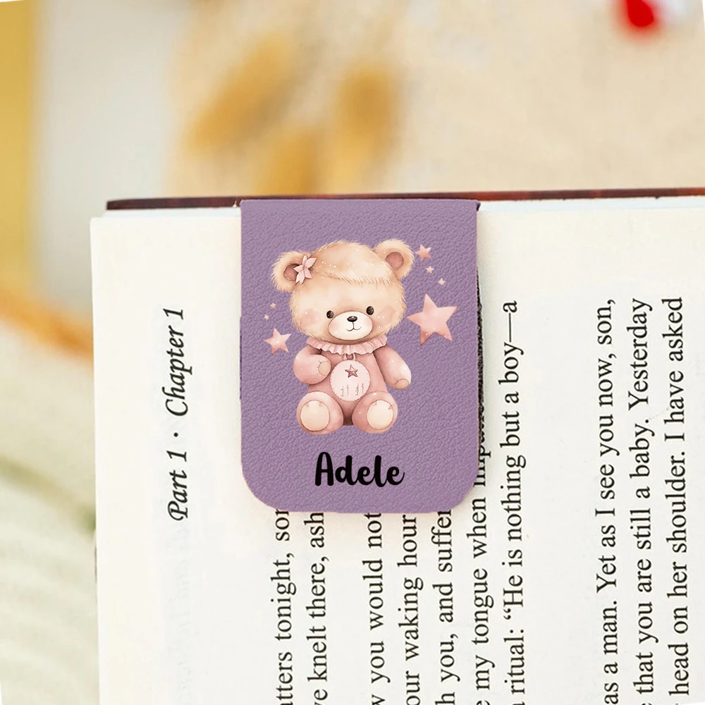 1PC Cute Teddy bear Custom Text Print Aqua Blue Magnetic Bookmark For Friend Gifts