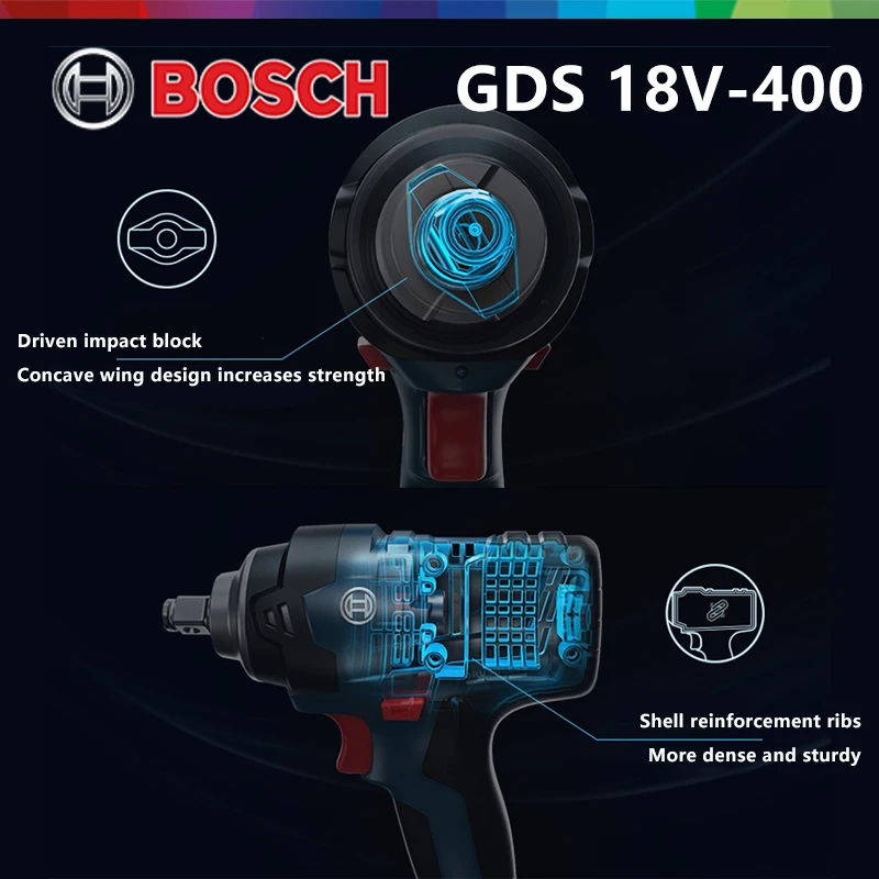 Bosch Cordless Impact Wrench GDS 18v-400 Brushless 400Nm Impact Driver Torque Wrench Bosch 18V Power Tools Without Battery