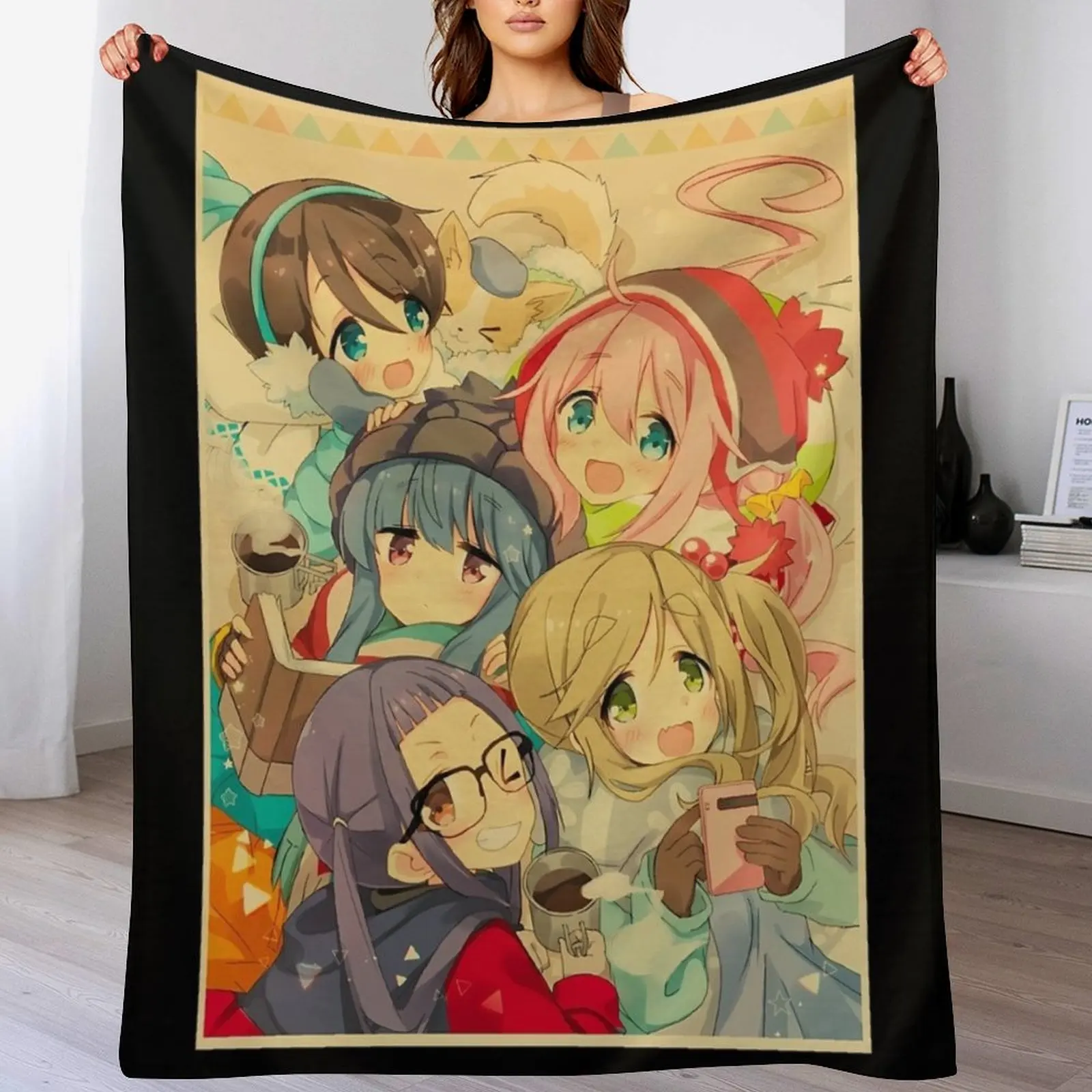 

Yuru Camp Throw Blanket warm for winter funny gift wednesday Bed Blankets