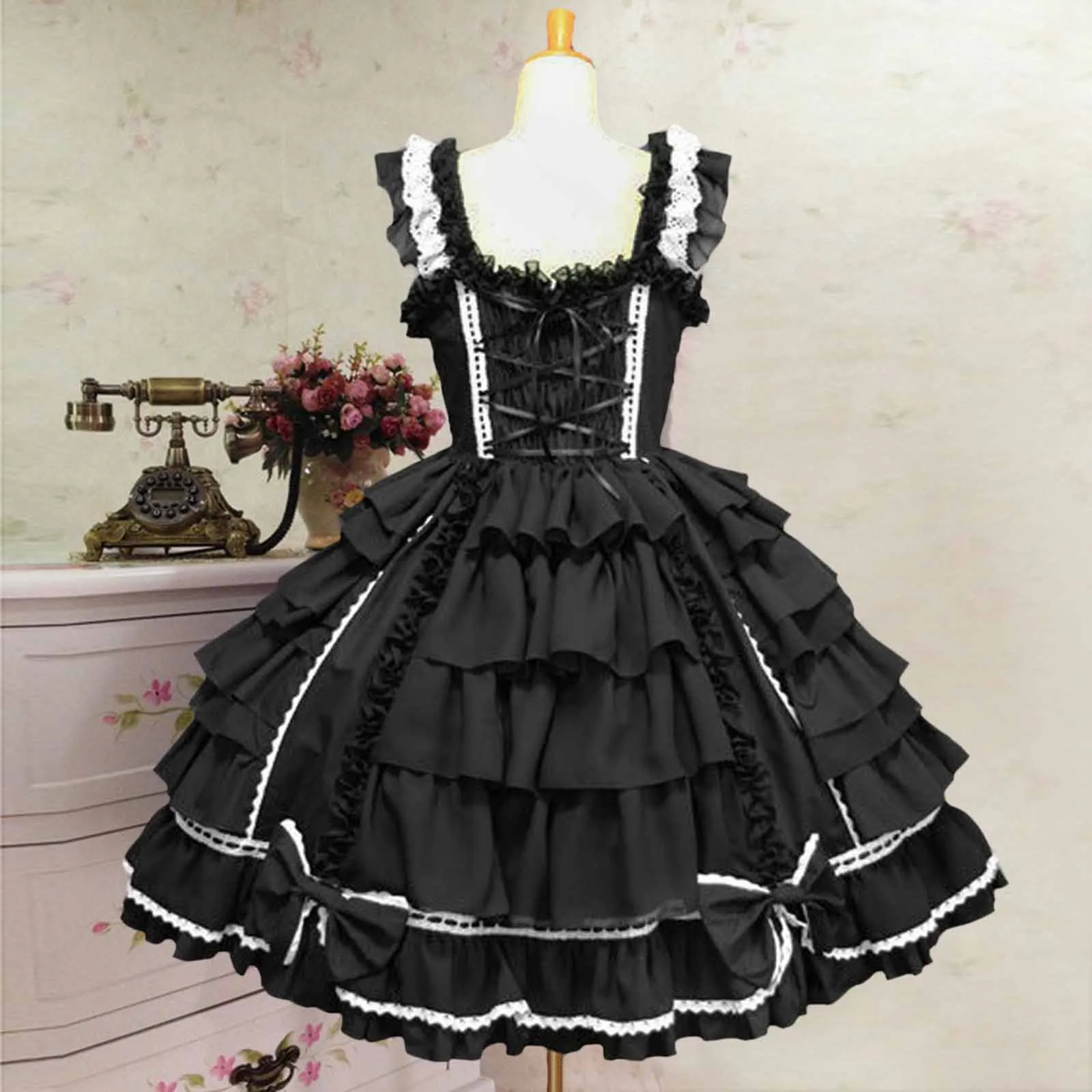 Women Lolita Angel Pink Cotton Princess Dress Court-Style Gothic Tank Dress Costume Cute Anime Maid Layer Dress For Girls 2024