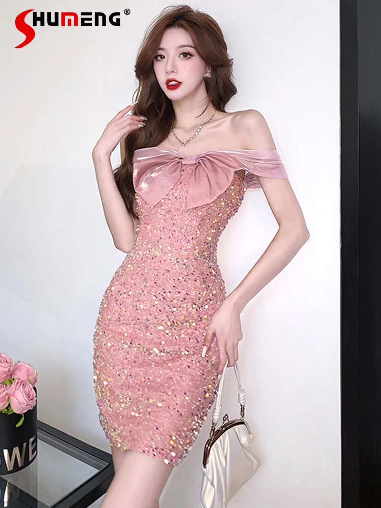 

Ladies Sequin Chiffon Patchwork Dress Skirts 2024 Women's Spring Fashion Sexy Slim Fit Slim Sheath Dresses Women's Clothes